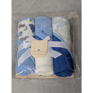 Buttons & Stitches Baby Hooded Towels Blue White Dinosaur One Size New